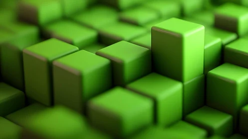 Abstract green 3D cubes background with soft lighting effects.