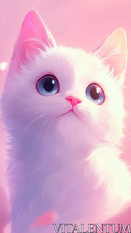 Fluffy White Cat with Pastel Pink and Purple Gradient