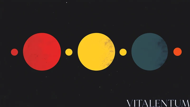 Colored circular forms are aligned horizontally on black background