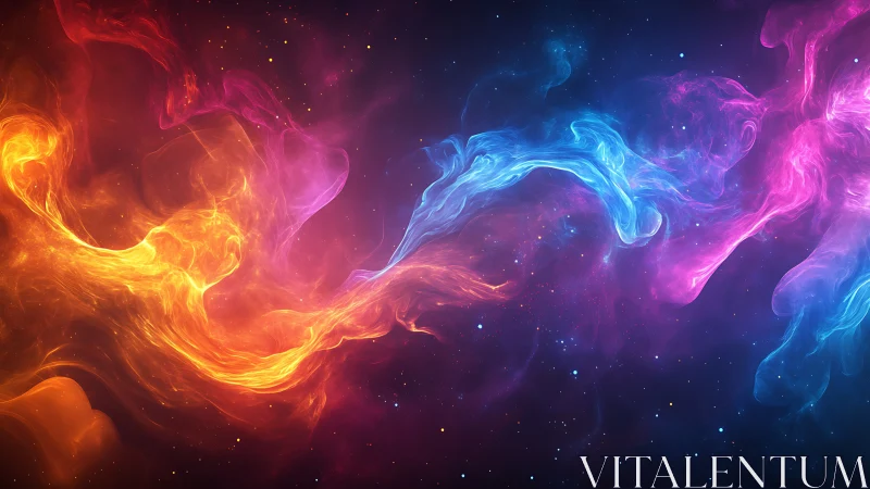 Vibrant cosmic nebula streams swirl through deep star field