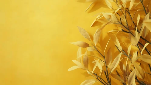 Monochrome botanical composition with sculpted yellow foliage.