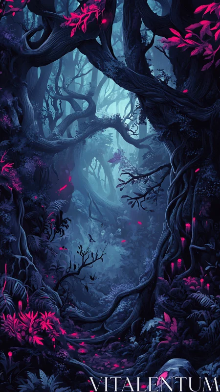 Bioluminescent Forest Cathedral: Neon Dreams in Shadow.