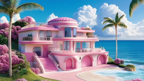 Cotton candy villa lounges by a turquoise dream sea