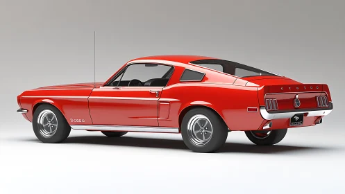 Red classic muscle car profile on clean studio backdrop.