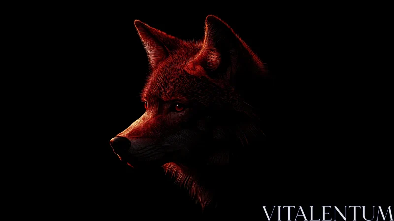 Side profile of wolf head in red rim lighting on black