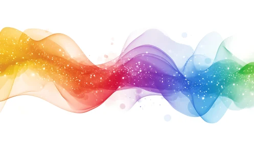 Vibrant flowing rainbow wave with sparkling light trail.