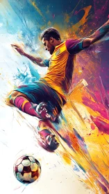Explosive football striker in dynamic paint-splash motion poster.