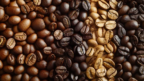 Roasted coffee beans form a warm gradient of rich browns