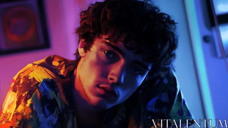 Neon side-lit portrait isolates introspective expression in frame