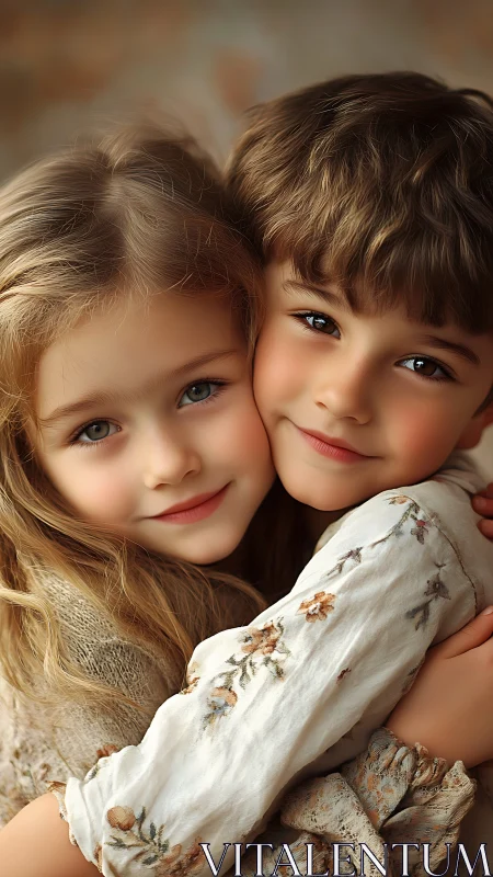 Sunlit Siblings: A Tender Moment of Childhood Affection and Joy.
