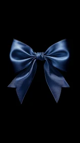 Midnight blue satin bow glowing on deep black.