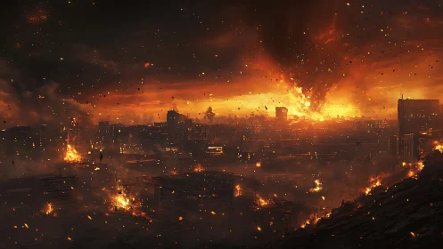 Inferno's Urban Symphony: A City Consumed by Apocalyptic Fire.