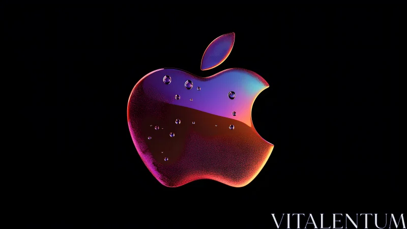 Vibrant 3D Apple Logo with Water Droplets on Black Background. Vibrant 3D Apple Logo with Water Droplets on Black Background.