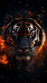 Fiery tiger portrait rendered in high-contrast digital realism