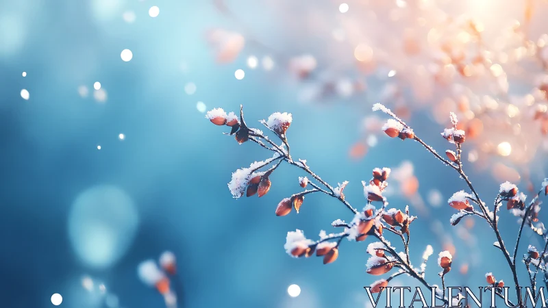 Frost-kissed berries glow against winter's luminous backdrop.