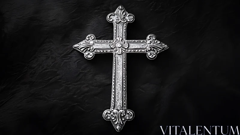 Graceful silver cross resting on a soft dark backdrop.