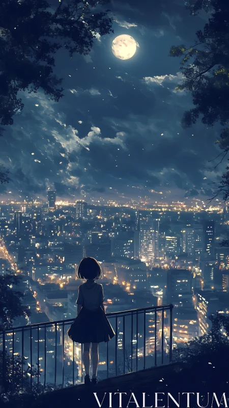 Moonlit overlook where city lights whisper to the sky.