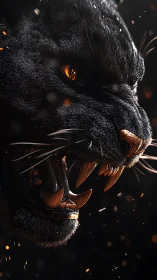 Fierce Feline Portrait: Golden Eyes Gleaming in the Dark