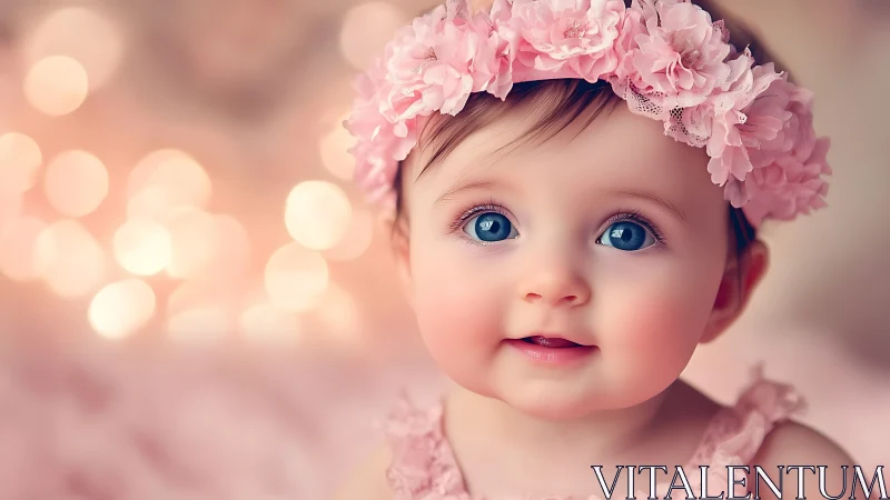 Infant Portrait in Pink Floral Headpiece with Soft Focus