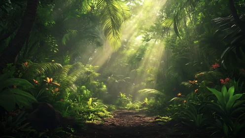 Jungle Sanctuary with Radiant Sunbeams.