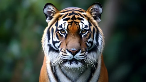 Calm jungle tiger gazing with quiet, magnetic confidence.