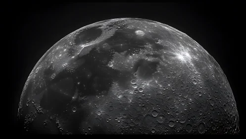 Luminous craterfields on a silver-laced moonrise globe.