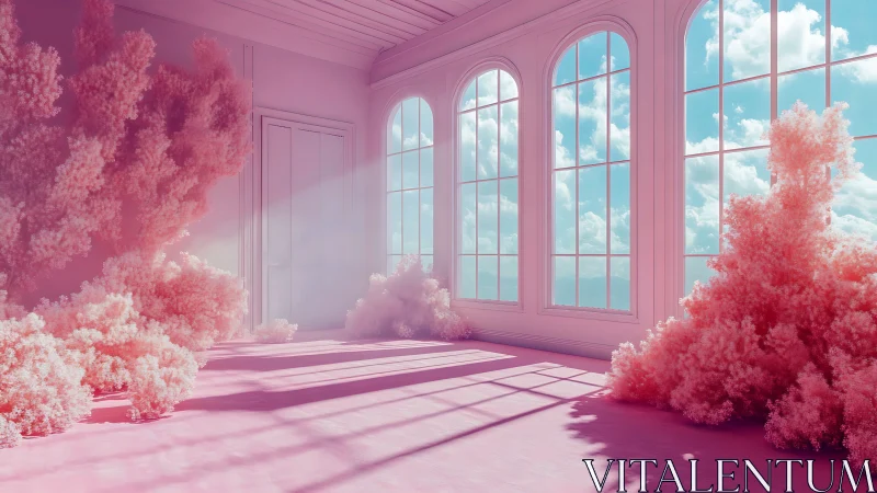 Cotton candy clouds bloom inside a sunwashed dream room.