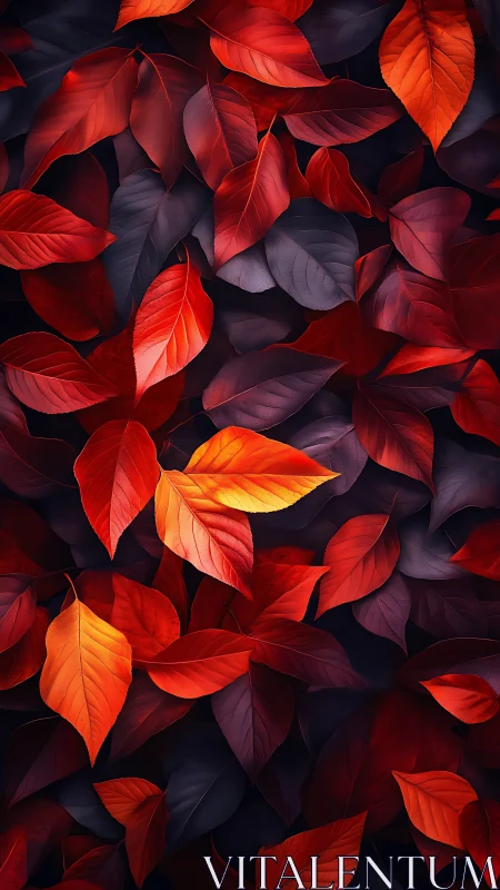Red and orange foliage pattern on dark contrasting background.
