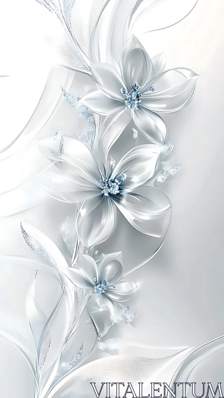 Translucent Triple-Petal Botanical Forms with Crystalline Luminescence.