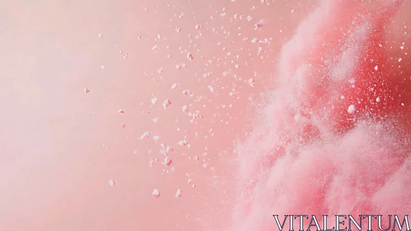 Fine pink powder cloud and particles on pale background.