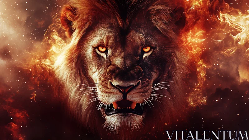 Solar-flare lion spirit roars from a molten nebula sky.