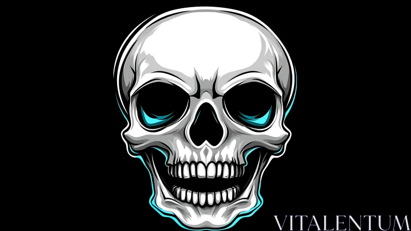 Vector skull emblem with neon contour and bold shading structure.