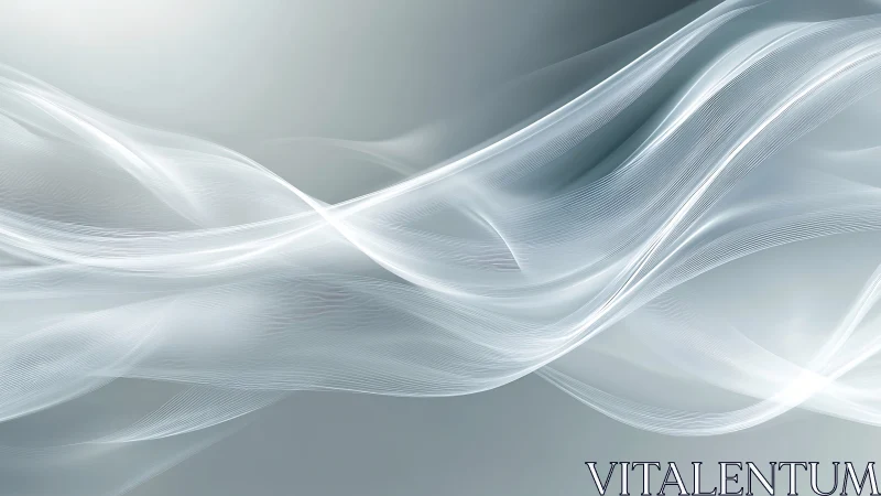 Luminous white waveforms drift across a soft silver gradient.