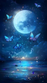 Moonlit butterflies drift above a shimmering enchanted sea