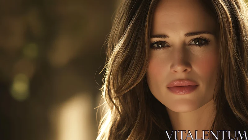 Woman gazes into camera under warm backlit outdoor light