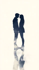 Silhouettes of Couple Kissing with Cloud Double Exposure.