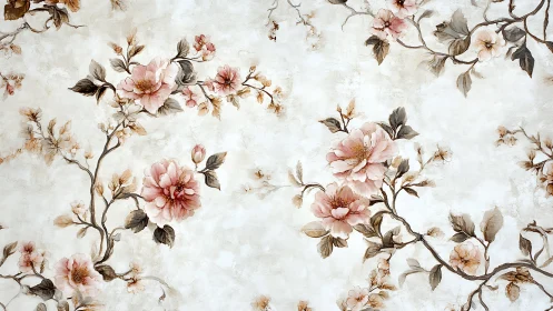 Delicate floral branches rendered in soft watercolor tonal layering