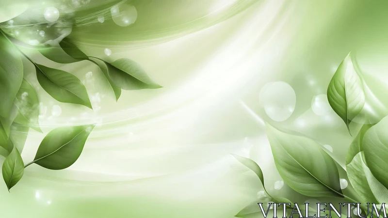 Fresh green leaves in luminous abstract eco background design.