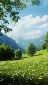 Parametric alpine meadow vista with stratified depth cues.