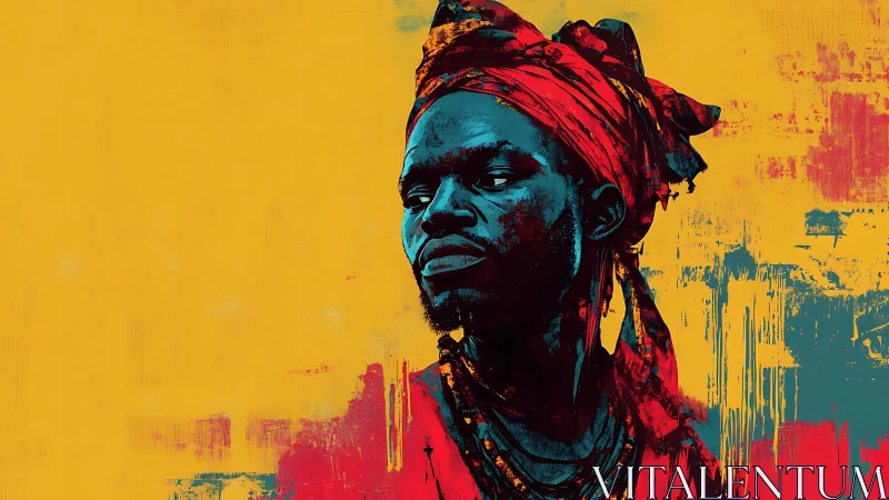 Vibrant digital portrait against bold abstract yellow field.