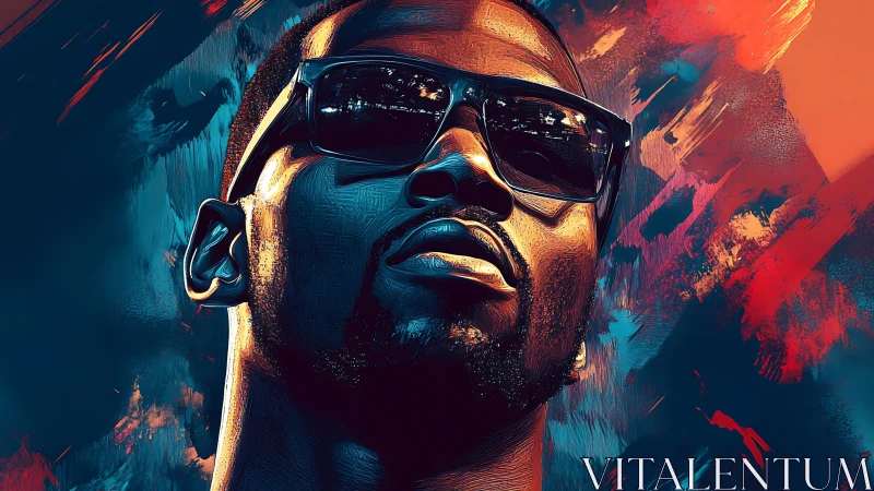 Bold digital portrait with neon strokes and reflective shades.