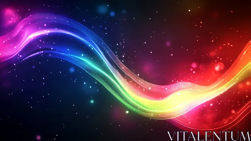 Prismatic soundwaves glide through a star-salted neon night