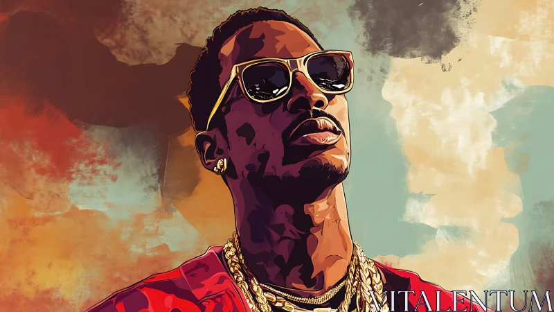 Digital portrait of confident man with sunglasses and chains.