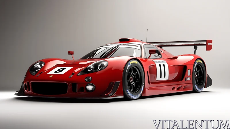 Red endurance race car rendered in studio-grade 3D lighting.