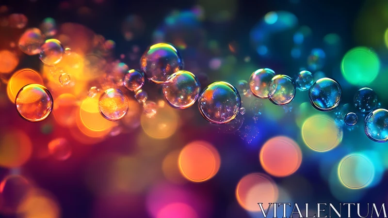 Glowing rainbow bubbles drifting through soft neon night.