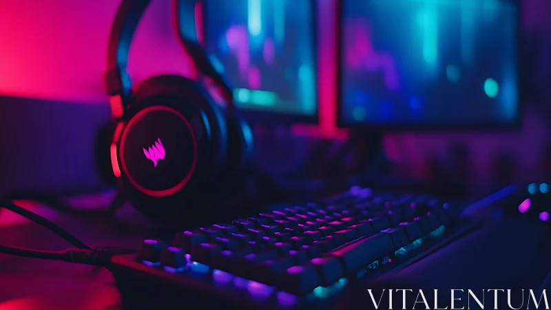 Neon-lit gaming rig hums softly before the digital onslaught