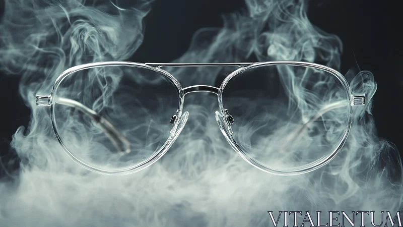 Crystal clear glasses floating in dreamy swirling smoke.