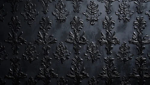 Glossy black baroque wallpaper creates dramatic luxury style