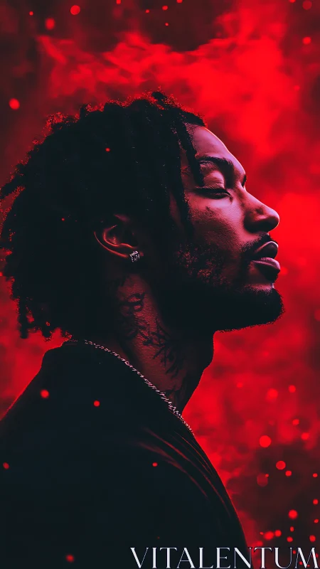 Side-profile digital portrait isolates subject in red haze