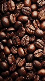Close-up view of roasted whole coffee beans in bulk.
